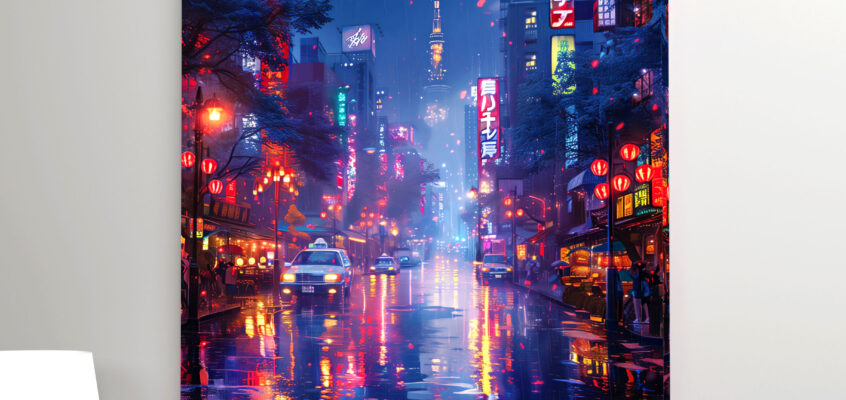 Poster A1 Tokyo bei Nacht in Travel Poster Style